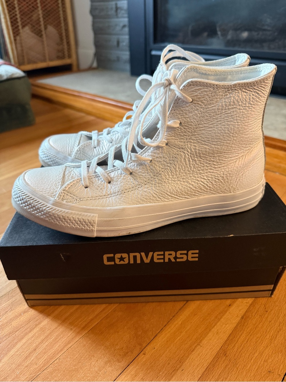 Converse Kids White Leather High-Top Sneakers